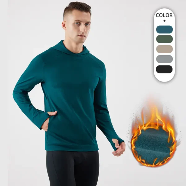New autumn and winter outdoor sports hooded plus fleece sweatshirt men's pullover long sleeve fitness warm breathable training jacket